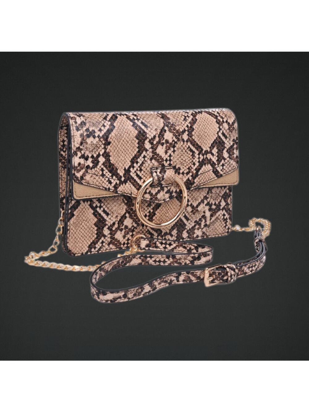 New Massini Ella Natural Snake Skin Print Crossbody Purse